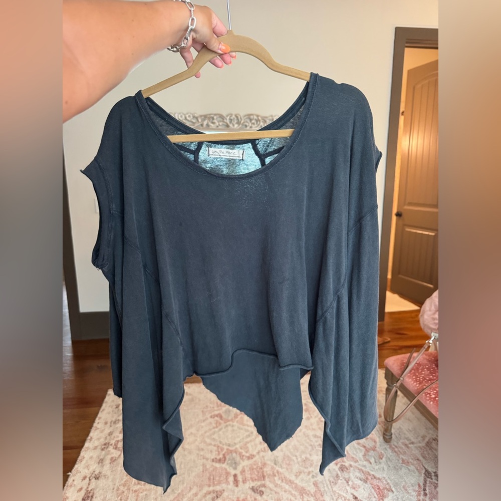 We The Free Blue Asymmetrical Sleeveless Crop Top